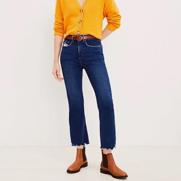 LOFT Denim - LOFT Chewed Hem High Rise Kick
Crop Jeans in Destructed Mid
Wash